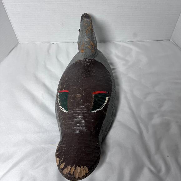 Mid 1900s VTG Hand Carved Wooden Mallard Duck Hunting Decoy Antique Metal Keel - Picture 8 of 14